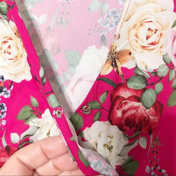 Valencia & Vine Floral Wrap Blouse Pink Puff Sleeve Preppy Twee Romantic Size M - Picture 7 of 12